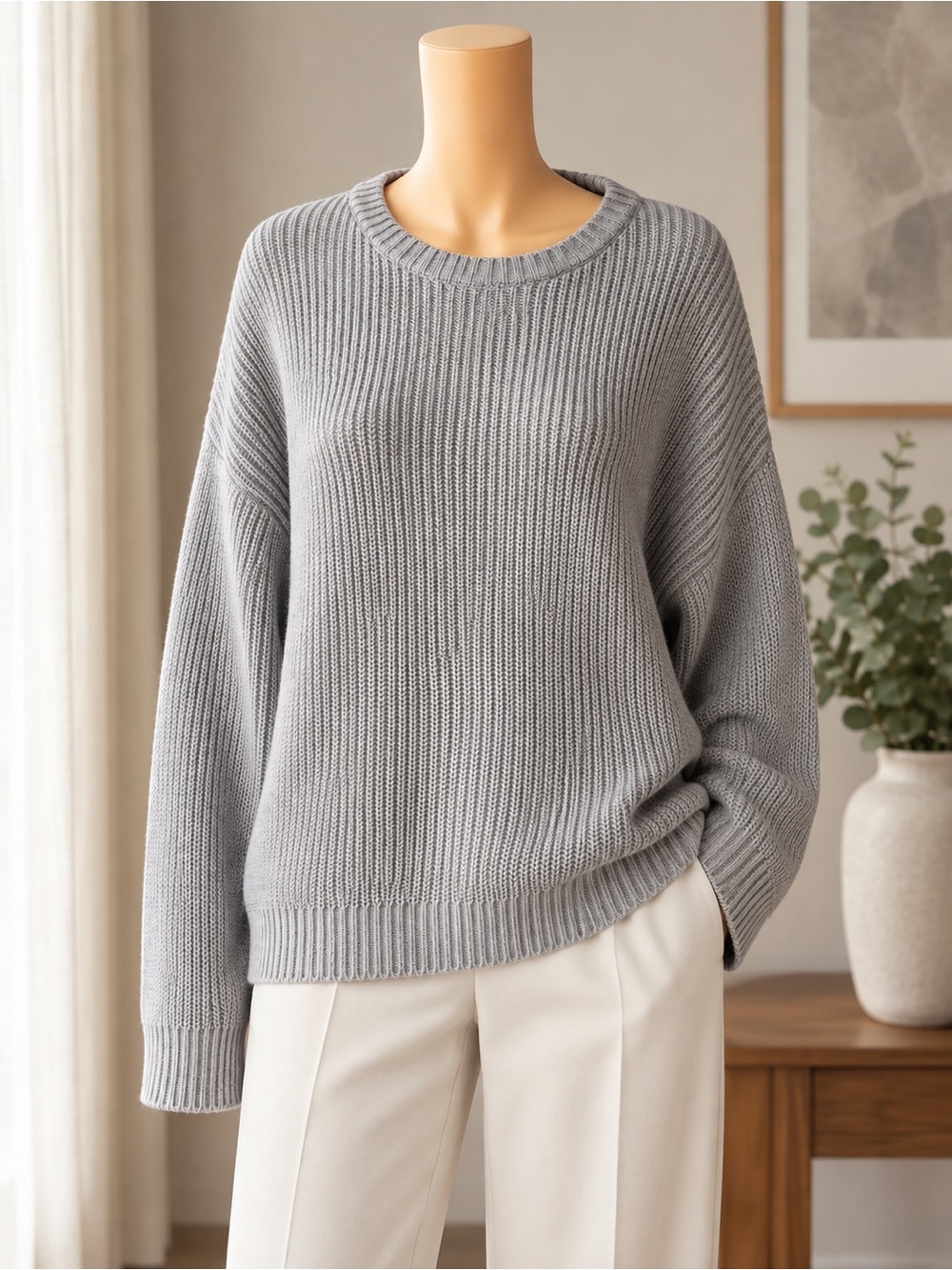 NA-KD Gray Wool Blend Oversized Knit Sweater – Women’s Size L - Picture 7 of 10
